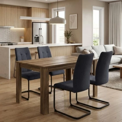 Σετ τραπεζαρία 5τμχ Darlen - Laura Megapap χρώμα καρυδί - ανθρακί 125x72x74εκ.