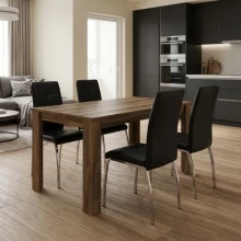 Σετ τραπεζαρία 5τμχ Darlen - Alma Megapap χρώμα καρυδί - μαύρο 125x72x74εκ.