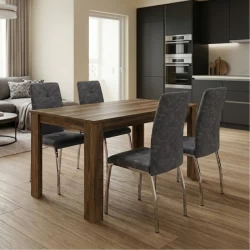 Σετ τραπεζαρία 5τμχ Darlen - Alma Megapap χρώμα καρυδί - γκρι 125x72x74εκ.