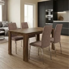 Σετ τραπεζαρία 5τμχ Darlen - Alma Megapap χρώμα καρυδί - μπεζ 125x72x74εκ.