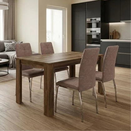 Σετ τραπεζαρία 5τμχ Darlen - Alma Megapap χρώμα καρυδί - μπεζ 125x72x74εκ.