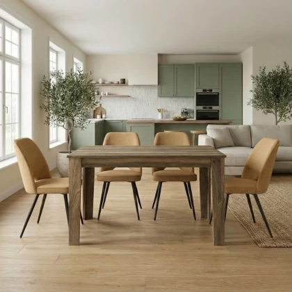 Σετ τραπεζαρία 5τμχ Darlen - Christy Megapap χρώμα καρυδί - μουσταρδί 125x72x74εκ.