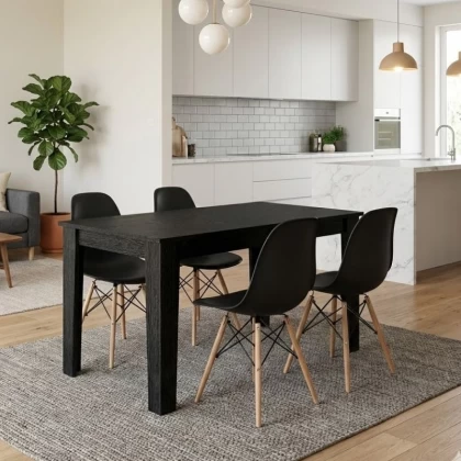 Σετ τραπεζαρία 5τμχ Darlen - Nova Megapap χρώμα sencron black - μαύρο 125x72x74εκ.