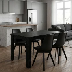 Σετ τραπεζαρία 5τμχ Darlen - Viva Megapap χρώμα sencron black - μαύρο 125x72x74εκ.