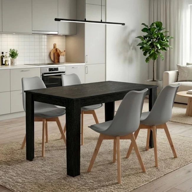 Σετ τραπεζαρία 5τμχ Darlen - Viva Megapap χρώμα sencron black - γκρι 125x72x74εκ.