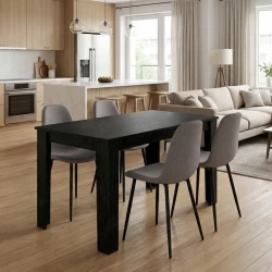 Σετ τραπεζαρία 5τμχ Darlen - Iris Megapap χρώμα sencron black - ανοιχτό μπεζ 125x72x74εκ.