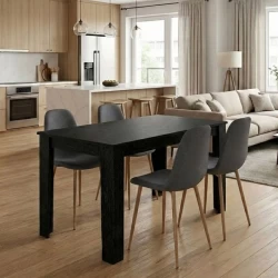 Σετ τραπεζαρία 5τμχ Darlen - Iris Megapap χρώμα sencron black - γκρι/φυσικό πόδι 125x72x74εκ.