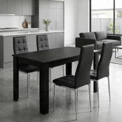 Σετ τραπεζαρία 5τμχ Darlen - Rosa Megapap χρώμα sencron black - μαύρο/χρωμίου πόδι 125x72x74εκ.