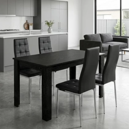 Σετ τραπεζαρία 5τμχ Darlen - Rosa Megapap χρώμα sencron black - μαύρο/χρωμίου πόδι 125x72x74εκ.