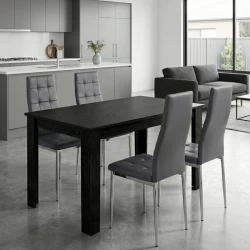 Σετ τραπεζαρία 5τμχ Darlen - Rosa Megapap χρώμα sencron black - γκρι/χρωμίου πόδι 125x72x74εκ.