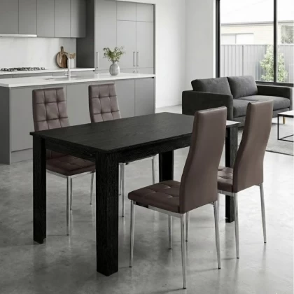Σετ τραπεζαρία 5τμχ Darlen - Rosa Megapap χρώμα sencron black - καφέ/χρωμίου πόδι 125x72x74εκ.