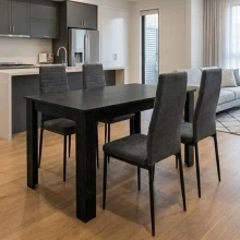 Σετ τραπεζαρία 5τμχ Darlen - Rosa Megapap χρώμα sencron black - γκρι 125x72x74εκ.