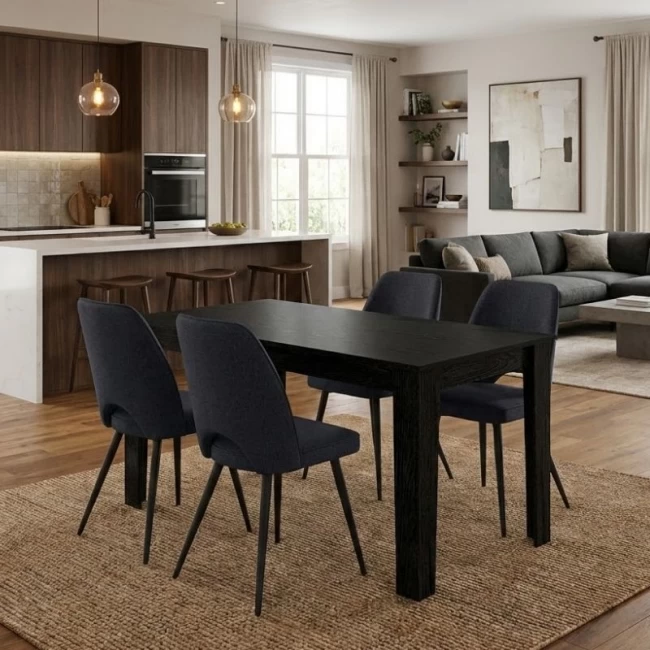 Σετ τραπεζαρία 5τμχ Darlen - Christy Megapap χρώμα sencron black - ανθρακί 125x72x74εκ.