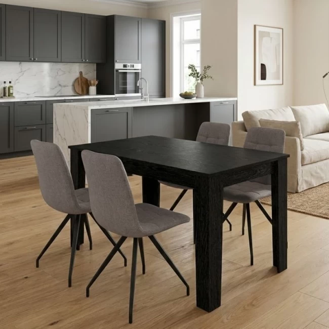 Σετ τραπεζαρία 5τμχ Darlen - Bianca Megapap χρώμα sencron black - ανοιχτό μπεζ 125x72x74εκ.