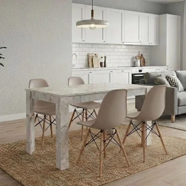 Σετ τραπεζαρία 5τμχ Darlen - Nova Megapap χρώμα λευκό εφέ μαρμάρου - cappuccino 125x72x74εκ.