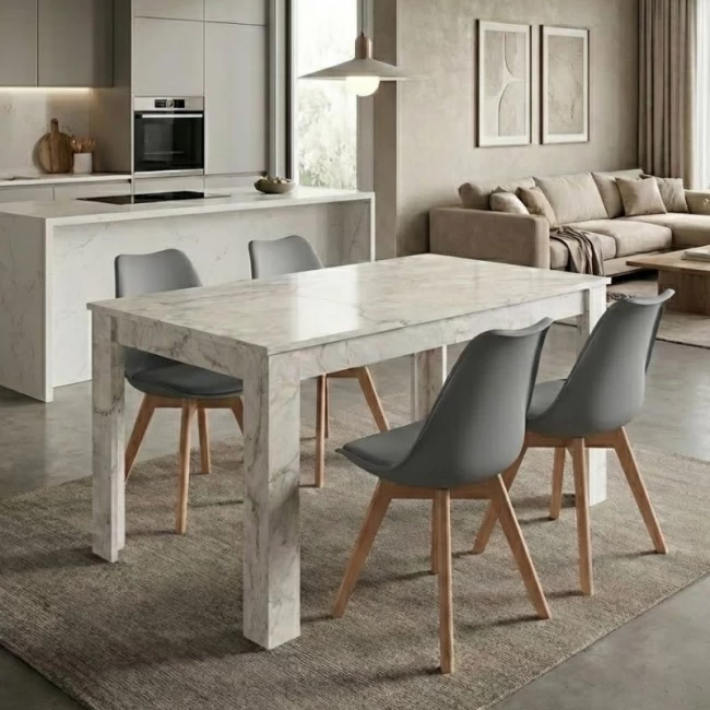 Σετ τραπεζαρία 5τμχ Darlen - Viva Megapap χρώμα λευκό εφέ μαρμάρου - γκρι 125x72x74εκ.