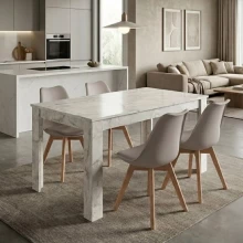 Σετ τραπεζαρία 5τμχ Darlen - Viva Megapap χρώμα λευκό εφέ μαρμάρου - cappuccino 125x72x74εκ.