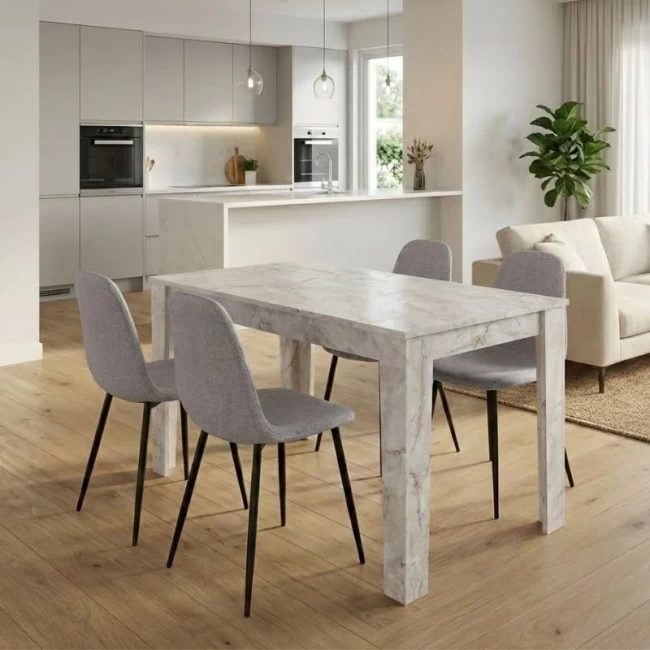 Σετ τραπεζαρία 5τμχ Darlen - Iris Megapap χρώμα λευκό εφέ μαρμάρου - ανοιχτό μπεζ 125x72x74εκ.