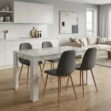 Σετ τραπεζαρία 5τμχ Darlen - Iris Megapap χρώμα λευκό εφέ μαρμάρου - γκρι/φυσικό πόδι 125x72x74εκ.