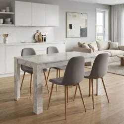 Σετ τραπεζαρία 5τμχ Darlen - Iris Megapap χρώμα λευκό εφέ μαρμάρου - ανοιχτό μπεζ/φυσικό πόδι 125x72x74εκ.