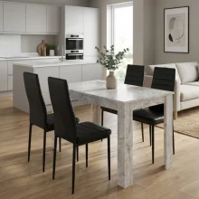 Σετ τραπεζαρία 5τμχ Darlen - Rosa Megapap χρώμα λευκό εφέ μαρμάρου - μαύρο 125x72x74εκ.