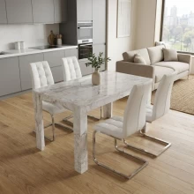 Σετ τραπεζαρία 5τμχ Darlen - Vela Megapap χρώμα λευκό εφέ μαρμάρου - λευκό 125x72x74εκ.