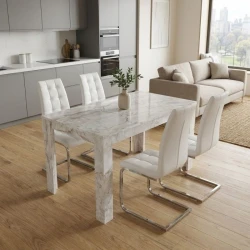 Σετ τραπεζαρία 5τμχ Darlen - Vela Megapap χρώμα λευκό εφέ μαρμάρου - λευκό 125x72x74εκ.