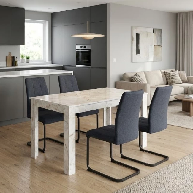 Σετ τραπεζαρία 5τμχ Darlen - Laura Megapap χρώμα λευκό εφέ μαρμάρου - ανθρακί 125x72x74εκ.