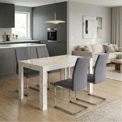 Σετ τραπεζαρία 5τμχ Darlen - Laura Megapap χρώμα λευκό εφέ μαρμάρου - γκρι 125x72x74εκ.