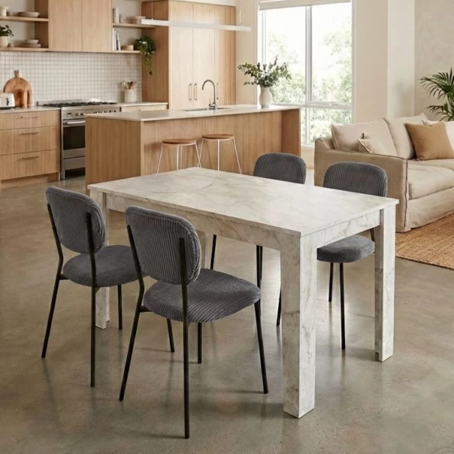 Σετ τραπεζαρία 5τμχ Darlen - Kevin Megapap χρώμα λευκό εφέ μαρμάρου - γκρι 125x72x74εκ.