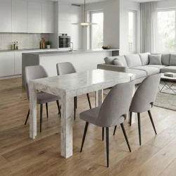 Σετ τραπεζαρία 5τμχ Darlen - Christy Megapap χρώμα λευκό εφέ μαρμάρου - ανοιχτό μπεζ 125x72x74εκ.