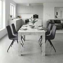 Σετ τραπεζαρία 5τμχ Darlen - Bianca Megapap χρώμα λευκό εφέ μαρμάρου - γκρι 125x72x74εκ.