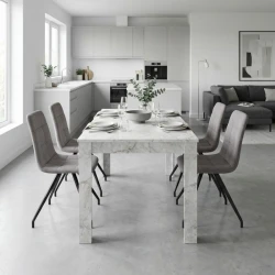 Σετ τραπεζαρία 5τμχ Darlen - Bianca Megapap χρώμα λευκό εφέ μαρμάρου - ανοιχτό μπεζ 125x72x74εκ.