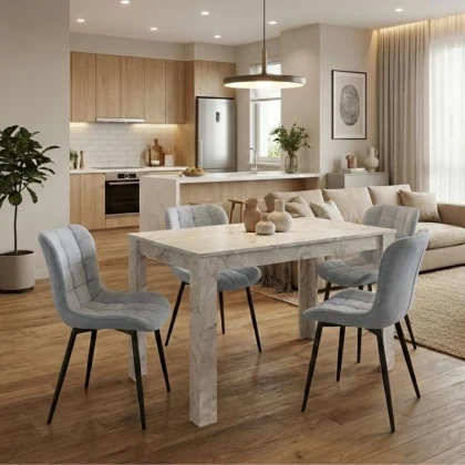 Σετ τραπεζαρία 5τμχ Darlen - Chiara Megapap χρώμα λευκό εφέ μαρμάρου - γκρι 125x72x74εκ.