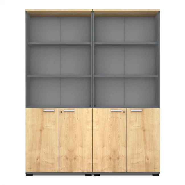 Βιβλιοθήκη γραφείου επαγγελματική Venturo Megapap χρώμα ανθρακί - φυσικό οξιάς 160x40x200εκ.