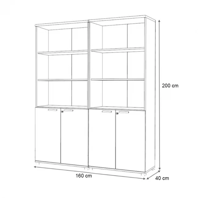 Βιβλιοθήκη γραφείου επαγγελματική Venturo Megapap χρώμα ανθρακί - φυσικό οξιάς 160x40x200εκ.