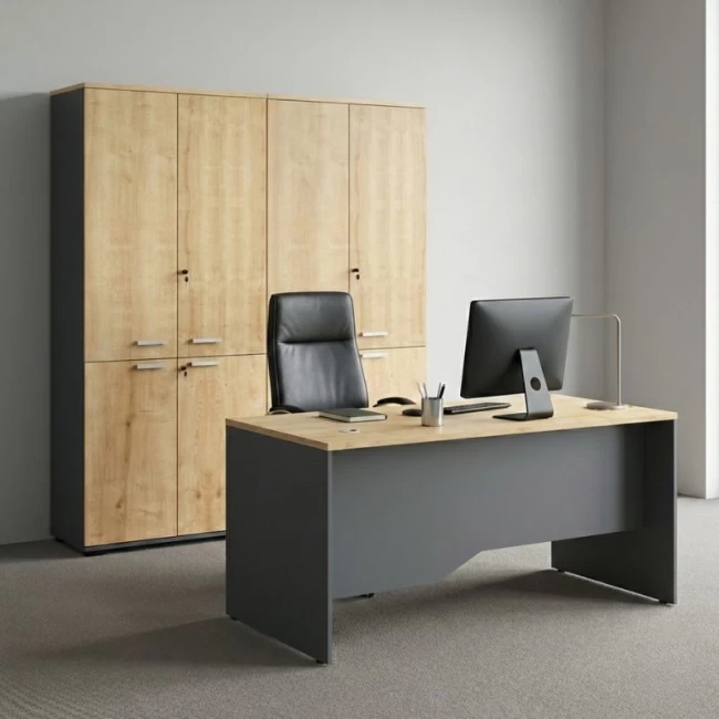 Ντουλάπα γραφείου επαγγελματική Venturo Megapap χρώμα ανθρακί - φυσικό οξιάς 160x40x200εκ.