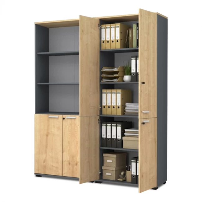 Ντουλάπα γραφείου επαγγελματική Venturo Megapap χρώμα ανθρακί - φυσικό οξιάς 160x40x200εκ.