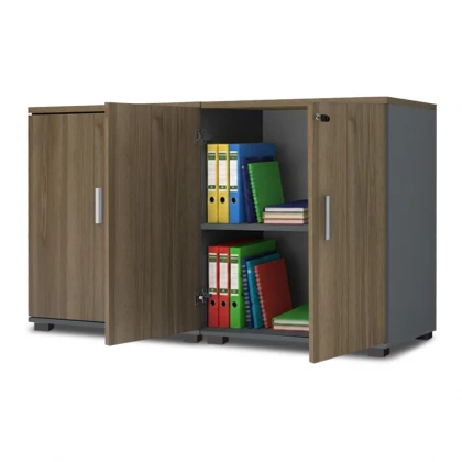 Ντουλάπι γραφείου με κλειδαριά επαγγελματικό Venturo Megapap χρώμα ανθρακί - καρυδί 160x40x80εκ.