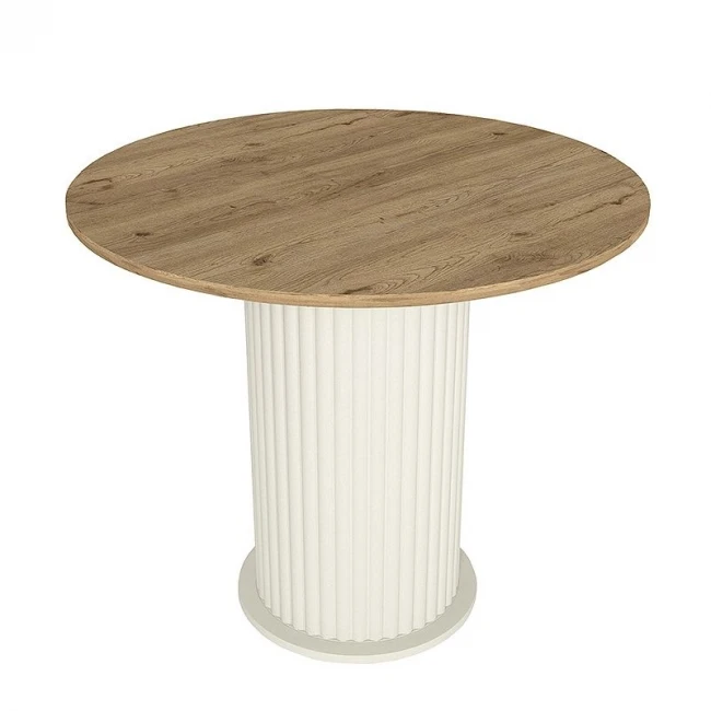 Σετ τραπεζαρία 5τμχ Bohema - Iris Megapap χρώμα ivory/sepet oak - ανοιχτό μπεζ Ø90x77,7εκ.