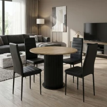 Σετ τραπεζαρία 5τμχ Bohema - Rosa Megapap χρώμα μαύρο/sepet oak - μαύρο Ø90x77,7εκ.