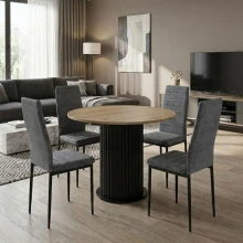 Σετ τραπεζαρία 5τμχ Bohema - Rosa Megapap χρώμα μαύρο/sepet oak - γκρι Ø90x77,7εκ.