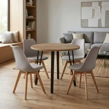 Σετ τραπεζαρία 5τμχ Xana - Viva Megapap χρώμα sepet oak - cappuccino Ø90x77,5εκ.