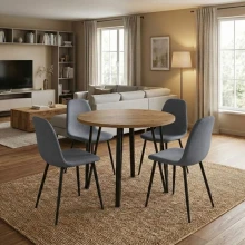 Σετ τραπεζαρία 5τμχ Xana - Iris Megapap χρώμα sepet oak - γκρι Ø90x77,5εκ.