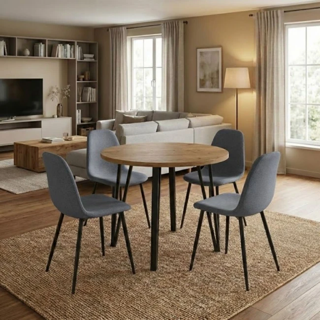 Σετ τραπεζαρία 5τμχ Xana - Iris Megapap χρώμα sepet oak - γκρι Ø90x77,5εκ.