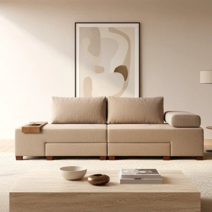 Καναπές - κρεβάτι πολυμορφικός Perenna Megapap τριθέσιος υφασμάτινος χρώμα μπεζ 233x93x83εκ.