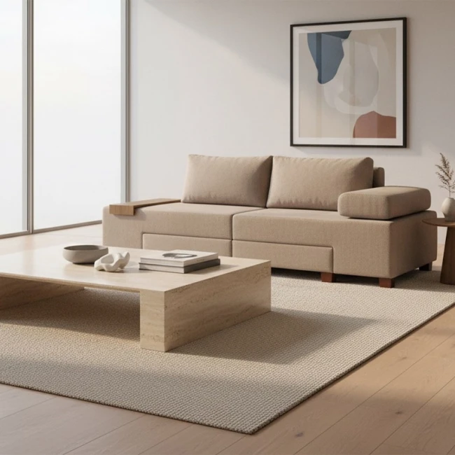 Καναπές - κρεβάτι πολυμορφικός Perenna Megapap τριθέσιος υφασμάτινος χρώμα μπεζ 233x93x83εκ.