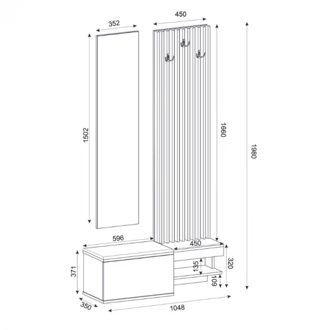 Έπιπλο εισόδου Dumont Megapap χρώμα ανθρακί - sepet oak 104,8x35x198εκ.