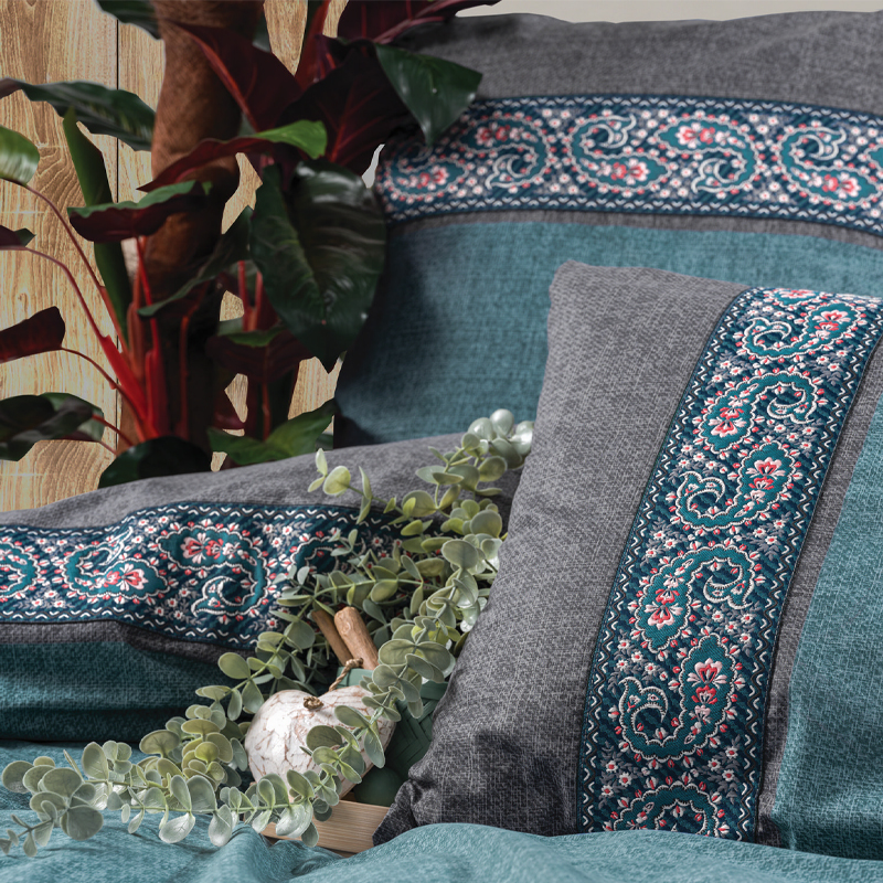 Σετ παπλωματοθήκη Ema Cotton Box 3 τμχ Μονή (160x220) χρώμα πετρόλ 2