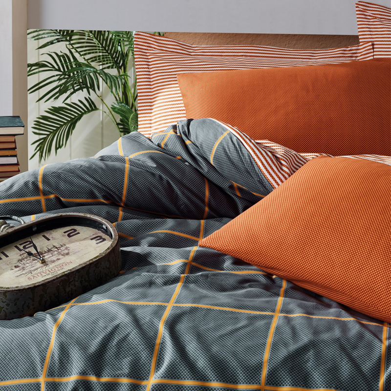 Σετ παπλωματοθήκη Stark Cotton Box 4 τμχ Διπλή (200x220) χρώμα cinnamon - μπλε 2